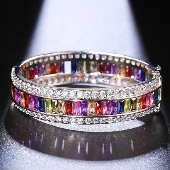 Women Sterling Silver Platinum Plated Amethyst Garnet Ruby Blue Sapphire Tennis - Picture 5 of 6